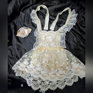Ivory Lace Apron Dress with Floral Headband